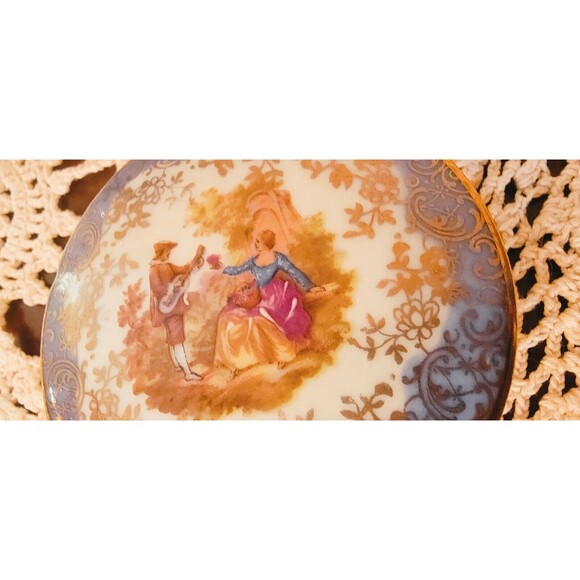 SA Limoges France Castel Trinket Dish French Rococo Hand Painted Courting Lovers - Picture 7 of 14